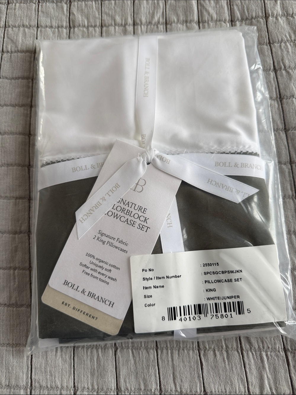 Boll & Branch White/Juniper King Pillowcase Set